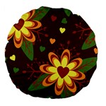 Floral Hearts Brown Green Retro Large 18  Premium Flano Round Cushions Front