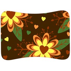 Floral Hearts Brown Green Retro Velour Seat Head Rest Cushion