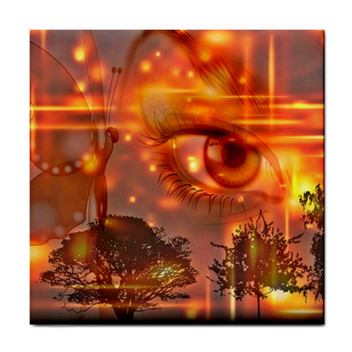 Eye Butterfly Evening Sky Tile Coasters