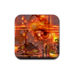 Eye Butterfly Evening Sky Rubber Coaster (square)  by HermanTelo