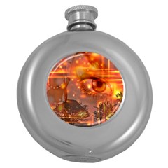 Eye Butterfly Evening Sky Round Hip Flask (5 Oz)