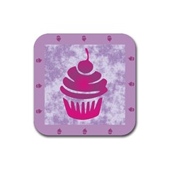 Cupcake Food Purple Dessert Baked Rubber Coaster (square)  by HermanTelo