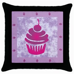 Cupcake Food Purple Dessert Baked Throw Pillow Case (black) by HermanTelo