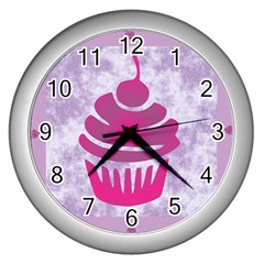 Cupcake Food Purple Dessert Baked Wall Clock (silver) by HermanTelo