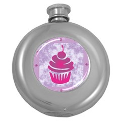 Cupcake Food Purple Dessert Baked Round Hip Flask (5 Oz) by HermanTelo