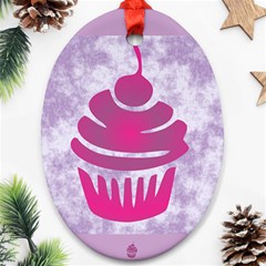 Cupcake Food Purple Dessert Baked Oval Ornament (two Sides)