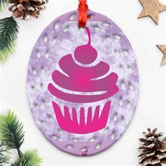 Cupcake Food Purple Dessert Baked Ornament (oval Filigree) by HermanTelo