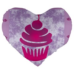 Cupcake Food Purple Dessert Baked Large 19  Premium Flano Heart Shape Cushions by HermanTelo