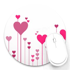 Heart Rosa Love Valentine Pink Round Mousepads by HermanTelo