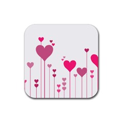 Heart Rosa Love Valentine Pink Rubber Coaster (square)  by HermanTelo