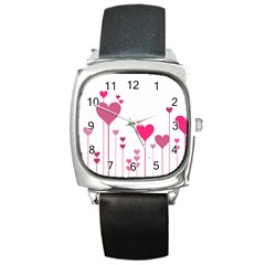 Heart Rosa Love Valentine Pink Square Metal Watch by HermanTelo