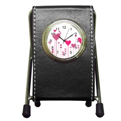 Heart Rosa Love Valentine Pink Pen Holder Desk Clock by HermanTelo