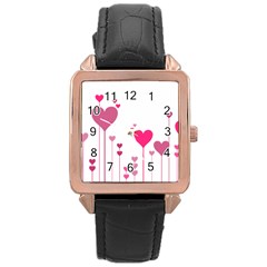 Heart Rosa Love Valentine Pink Rose Gold Leather Watch 