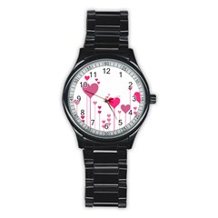 Heart Rosa Love Valentine Pink Stainless Steel Round Watch by HermanTelo