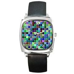 Geometric Background Colorful Square Metal Watch