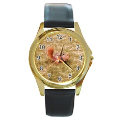 Squirrel Round Gold Metal Watch by Riverwoman