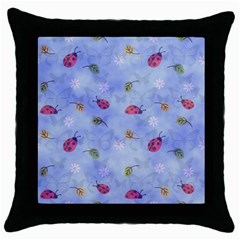 Ladybug Blue Nature Throw Pillow Case (black) by HermanTelo