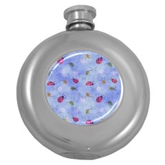 Ladybug Blue Nature Round Hip Flask (5 Oz) by HermanTelo