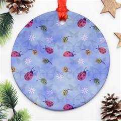 Ladybug Blue Nature Round Ornament (two Sides)