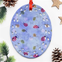 Ladybug Blue Nature Oval Filigree Ornament (two Sides) by HermanTelo