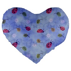 Ladybug Blue Nature Large 19  Premium Heart Shape Cushions