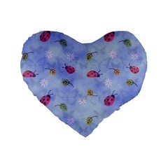 Ladybug Blue Nature Standard 16  Premium Flano Heart Shape Cushions