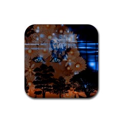 Landscape Woman Magic Evening Rubber Coaster (square)  by HermanTelo