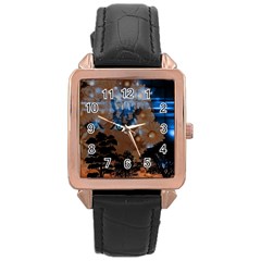 Landscape Woman Magic Evening Rose Gold Leather Watch 