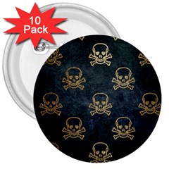 Golden Glitter Skeleton Gothic 3  Buttons (10 Pack)  by HermanTelo