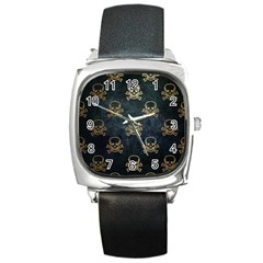 Golden Glitter Skeleton Gothic Square Metal Watch by HermanTelo