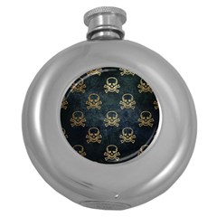 Golden Glitter Skeleton Gothic Round Hip Flask (5 Oz)