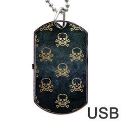 Golden Glitter Skeleton Gothic Dog Tag Usb Flash (one Side)