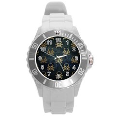 Golden Glitter Skeleton Gothic Round Plastic Sport Watch (l) by HermanTelo