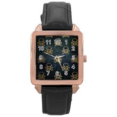 Golden Glitter Skeleton Gothic Rose Gold Leather Watch  by HermanTelo