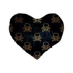 Golden Glitter Skeleton Gothic Standard 16  Premium Flano Heart Shape Cushions