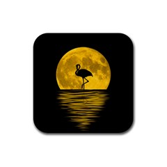 Moon Reflection Flamenco Animal Rubber Square Coaster (4 Pack)  by HermanTelo