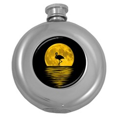 Moon Reflection Flamenco Animal Round Hip Flask (5 Oz) by HermanTelo