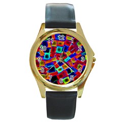 Neon Glow Glowing Light Design Round Gold Metal Watch by HermanTelo