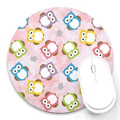 Owl Bird Cute Pattern Background Round Mousepads