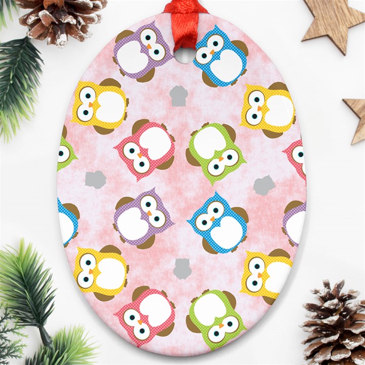 Owl Bird Cute Pattern Background Ornament (Oval)