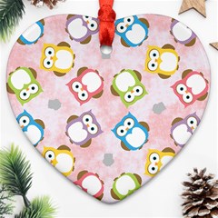 Owl Bird Cute Pattern Background Ornament (Heart)