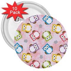 Owl Bird Cute Pattern Background 3  Buttons (10 pack) 