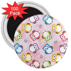 Owl Bird Cute Pattern Background 3  Magnets (100 Pack) by HermanTelo