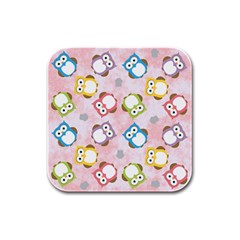 Owl Bird Cute Pattern Background Rubber Square Coaster (4 pack) 