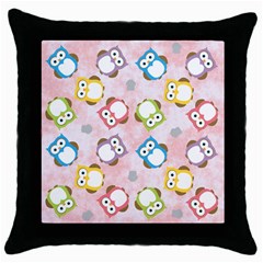 Owl Bird Cute Pattern Background Throw Pillow Case (Black)