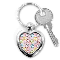 Owl Bird Cute Pattern Background Key Chain (Heart)