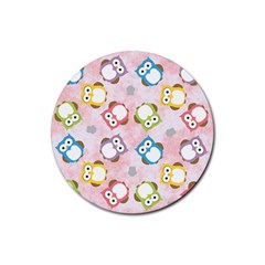 Owl Bird Cute Pattern Background Rubber Coaster (Round) 