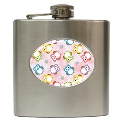 Owl Bird Cute Pattern Background Hip Flask (6 Oz)