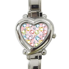 Owl Bird Cute Pattern Background Heart Italian Charm Watch by HermanTelo