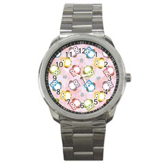 Owl Bird Cute Pattern Background Sport Metal Watch